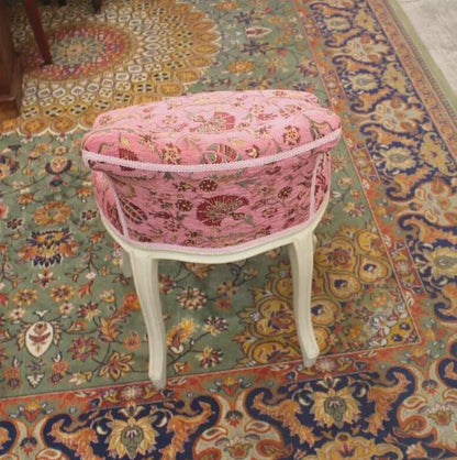Louis XV Vanity Chair | White Painted Frame & Pink Upholstery | French Antique