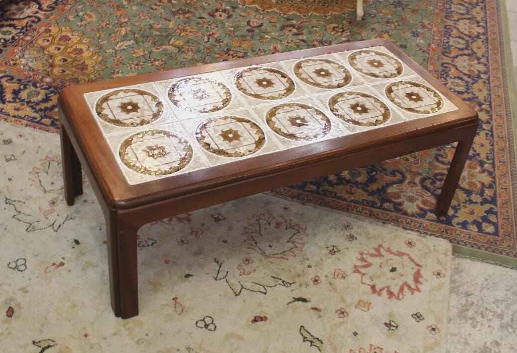 Mid Century Teak Coffee Table | Vintage Ceramic Tile Top Danish Modern Style