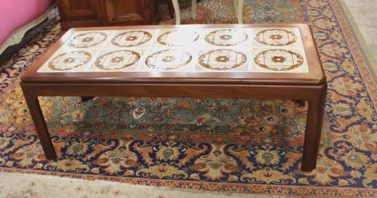 Mid Century Teak Coffee Table | Vintage Ceramic Tile Top Danish Modern Style