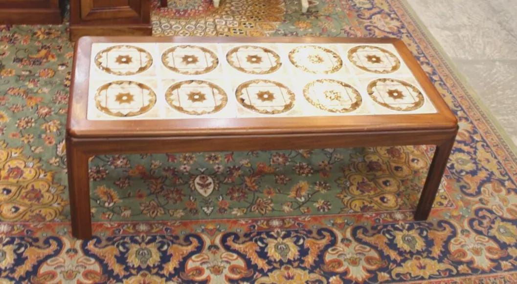 Mid Century Teak Coffee Table | Vintage Ceramic Tile Top Danish Modern Style