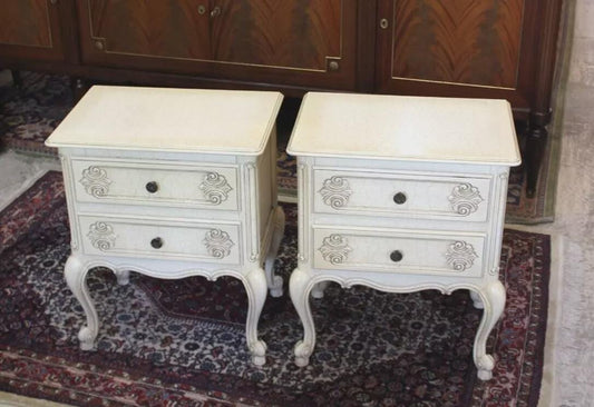 Pair of French Louis XV Painted White Nightstands | Antique Style