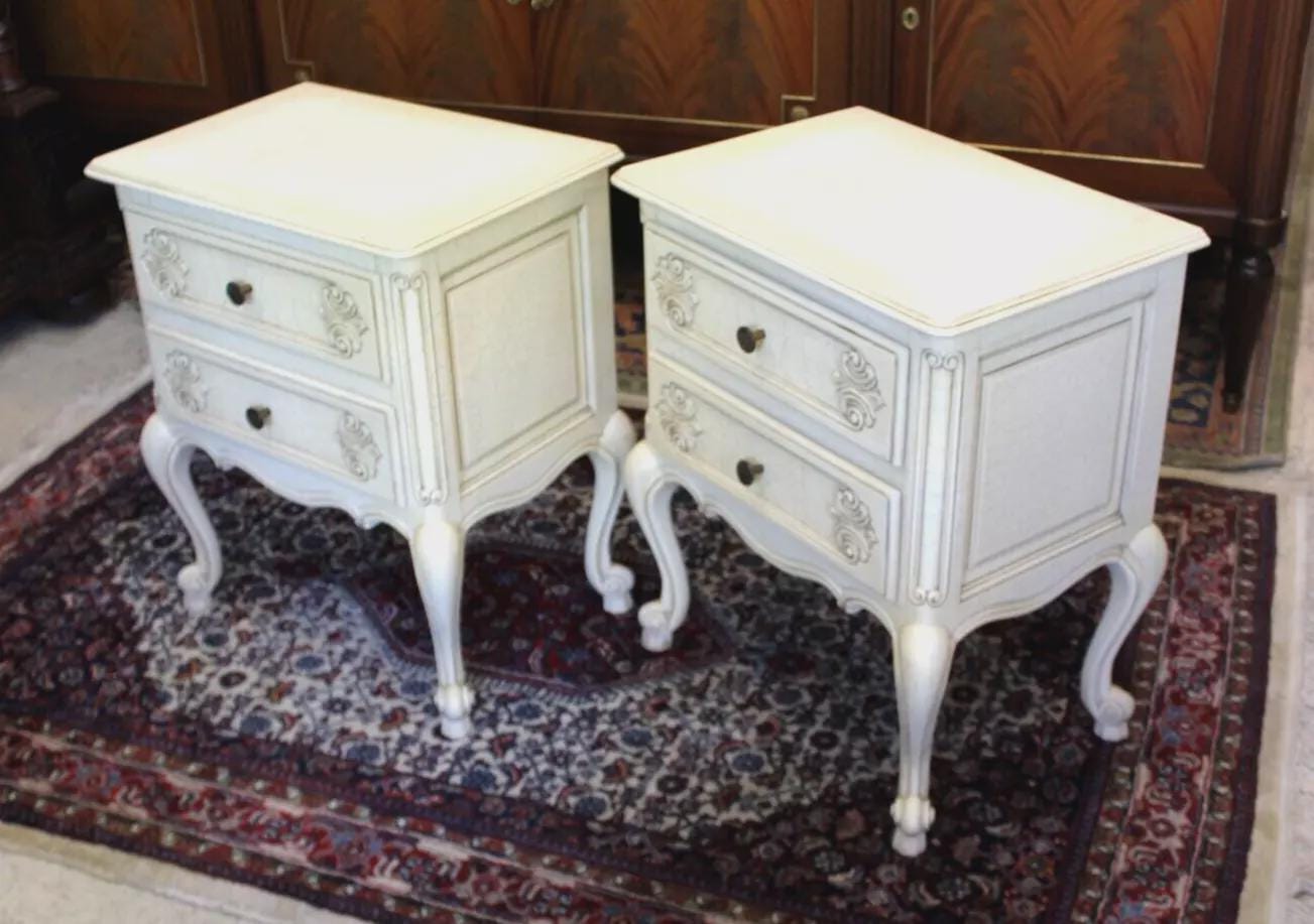 Pair of French Louis XV Painted White Nightstands | Antique Style