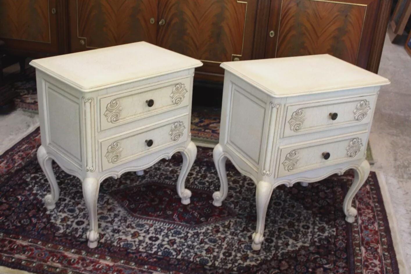 Pair of French Louis XV Painted White Nightstands | Antique Style