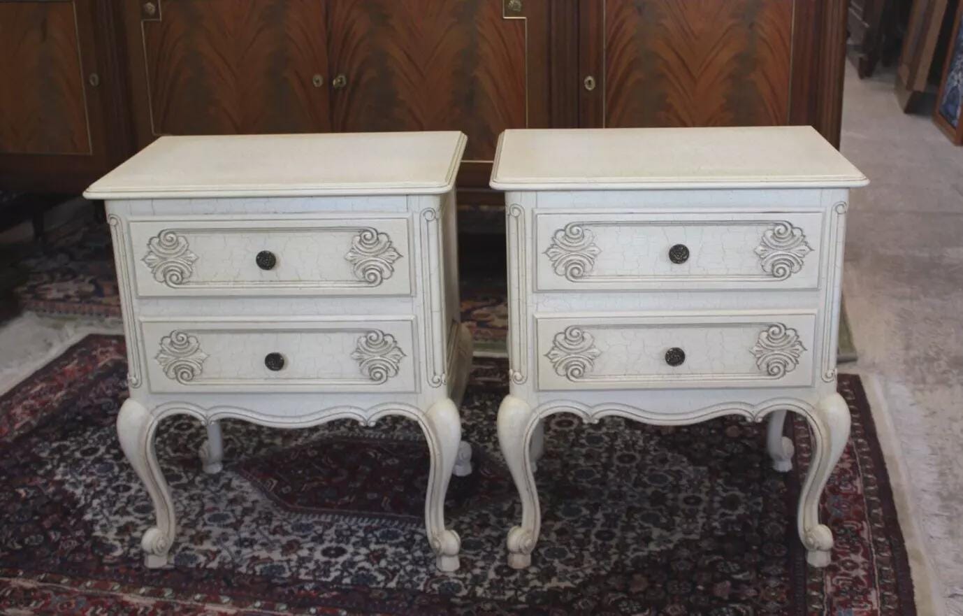 Pair of French Louis XV Painted White Nightstands | Antique Style
