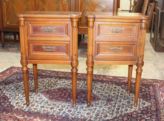 Pair of French Louis XVI Maple Nightstands | Antique 2-Drawer Bedside Tables