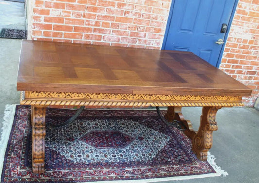French Antique Oak Draw Leaf Table | Renaissance Spanish Style Dining Table