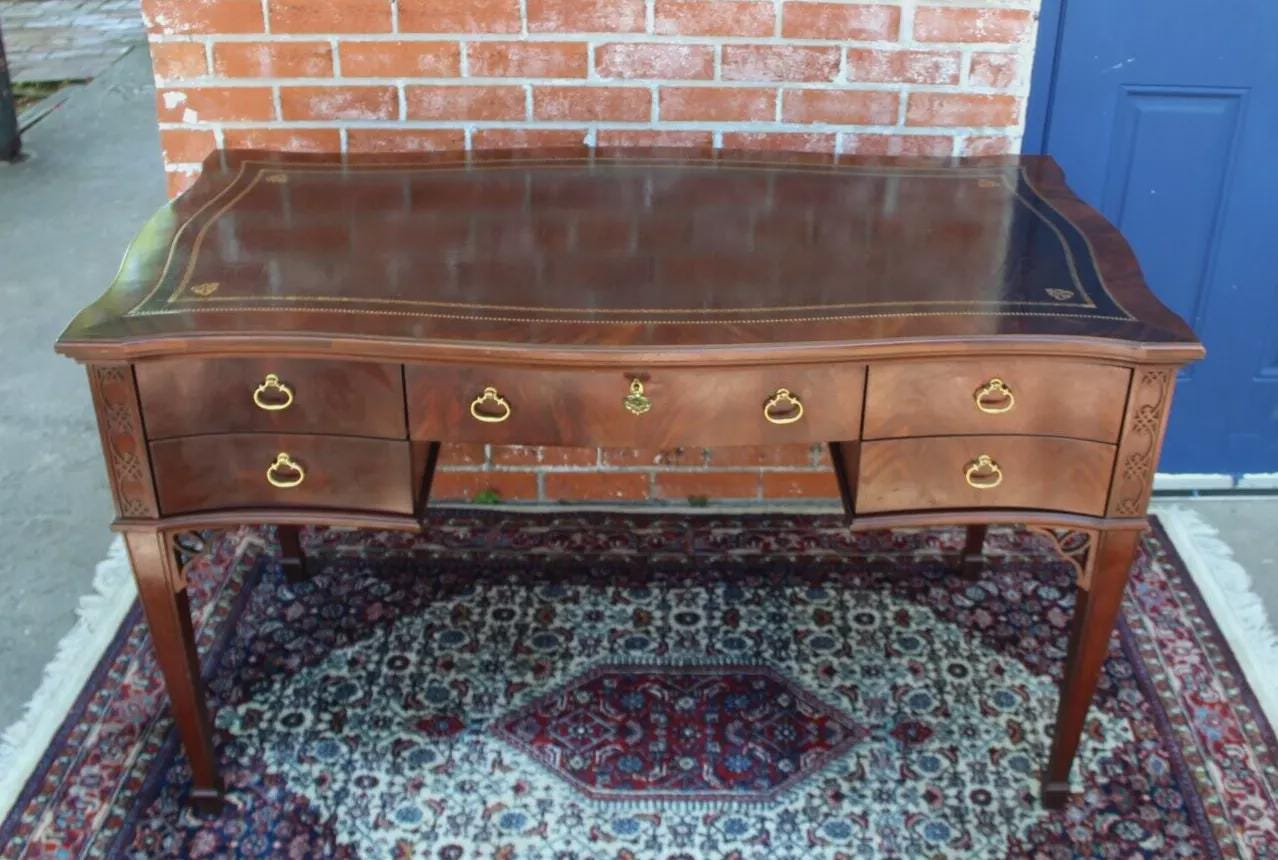 American Edwardian Sligh Writing Desk | Mahogany & Leather Top Office Table