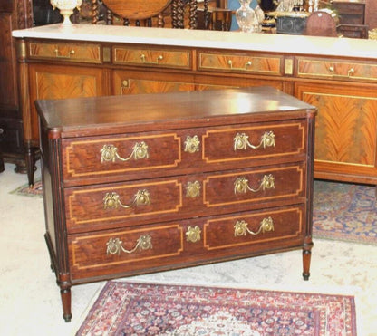 French Antique Louis XVI Mahogany Chest of Drawers | 3 Drawer Dresser Sideboard