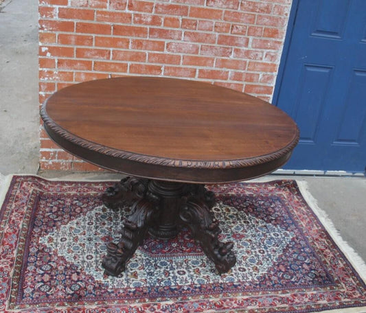 French Antique Louis XIII Oak Oval Table | Renaissance Kitchen Dining c. 1880