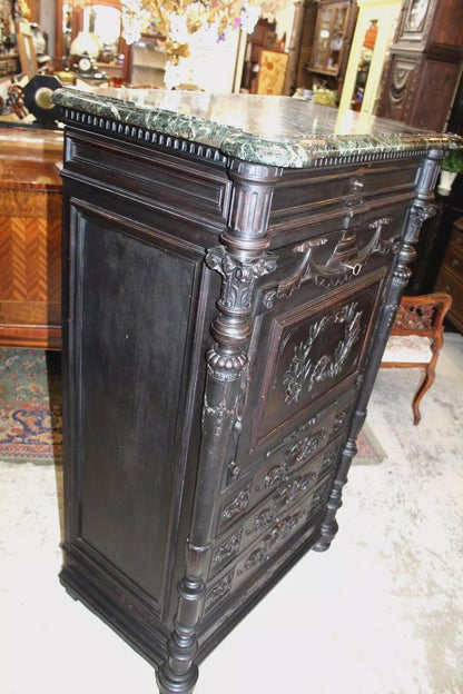 French Antique Napoleon III Secretary Desk | Drop Front Cabinet w/ Hidden Safe