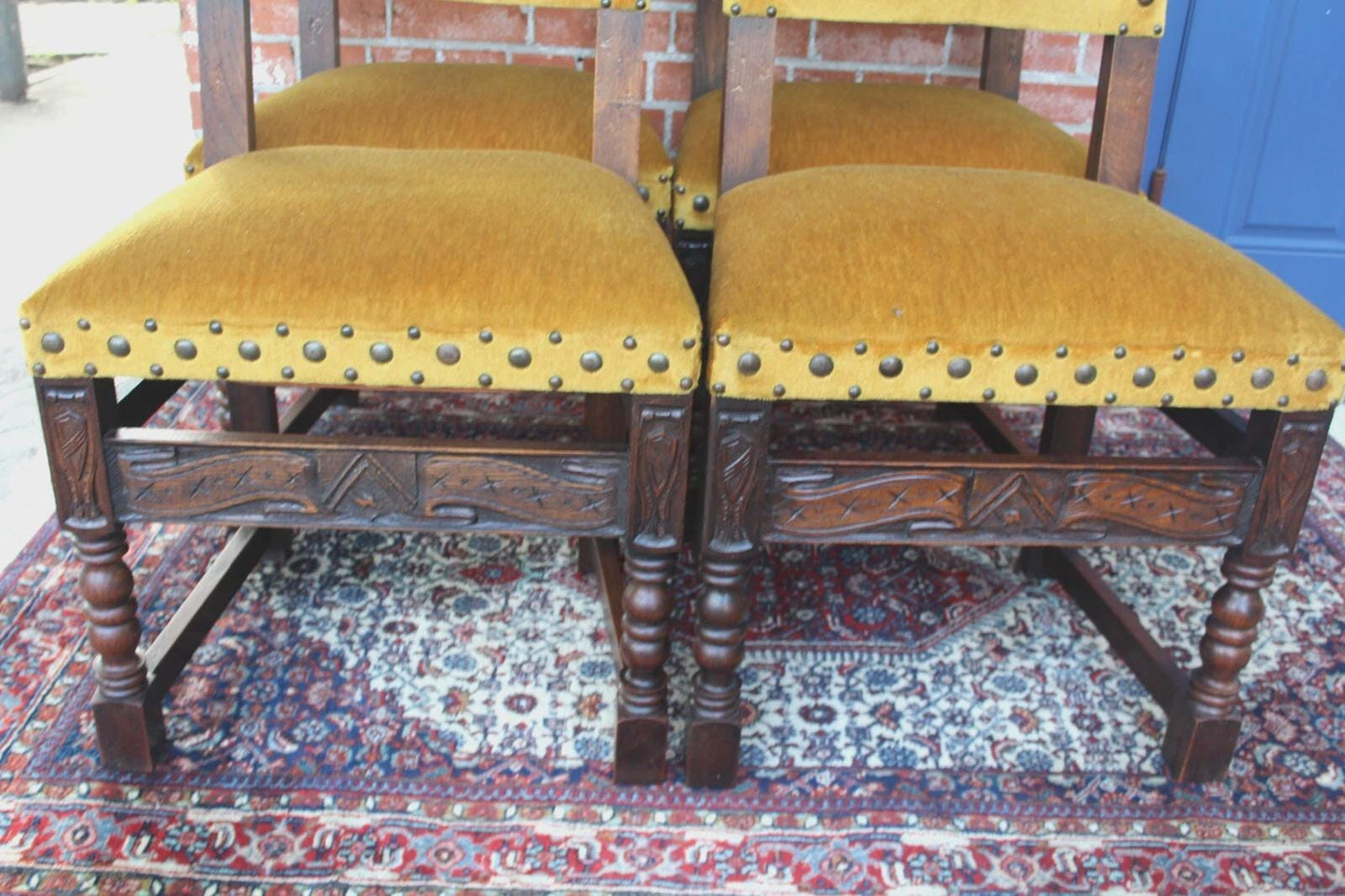 Set of 4 French Antique Renaissance Oak Dining Chairs | Carved & Sturdy Seats