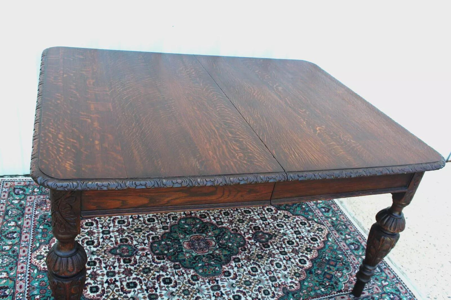 French Antique Tiger Oak Renaissance Dining Table | Carved Legs c.1880