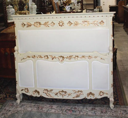 French Antique Louis XV Queen Bedroom Set | Upholstered w/ 2 Nightstands