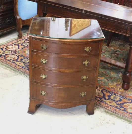 English Edwardian Mahogany Chest | Small Bow Front Drawers w/ Glass Top
