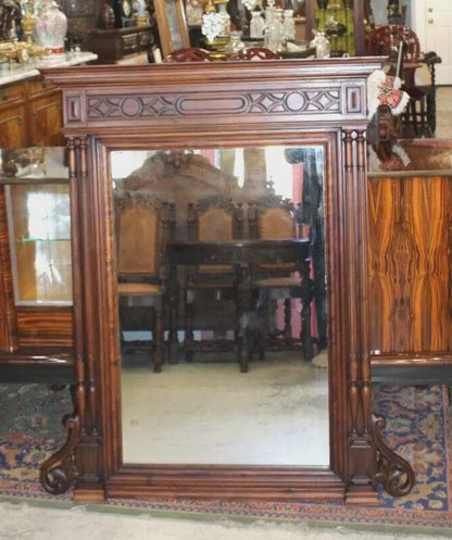 French Antique Louis XVI Mirror in Dark Walnut Wood – Renaissance Style