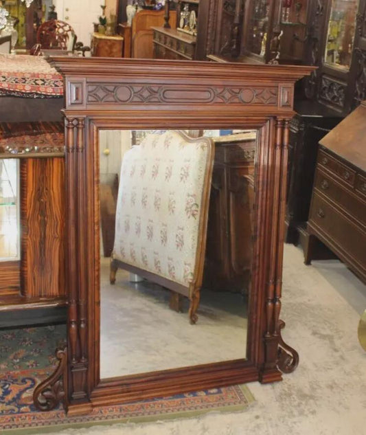 French Antique Louis XVI Mirror in Dark Walnut Wood – Renaissance Style