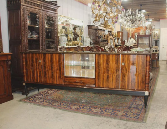 French Antique Ebony Macassar Mid-Century Sideboard Bar Cabinet Credenza