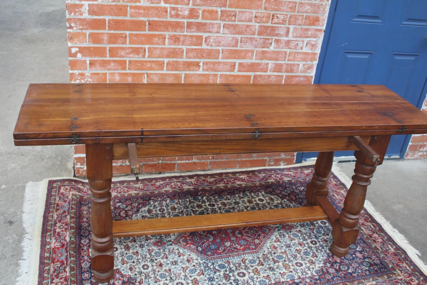 French Antique Oak Trestle Table Dining Console Sofa Table w/ Turned Legs