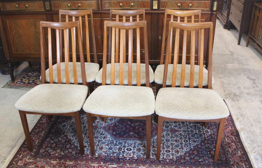 Set of 6 Mid Century G Plan Teak Dining Chairs | Upholstered Seat Cushions