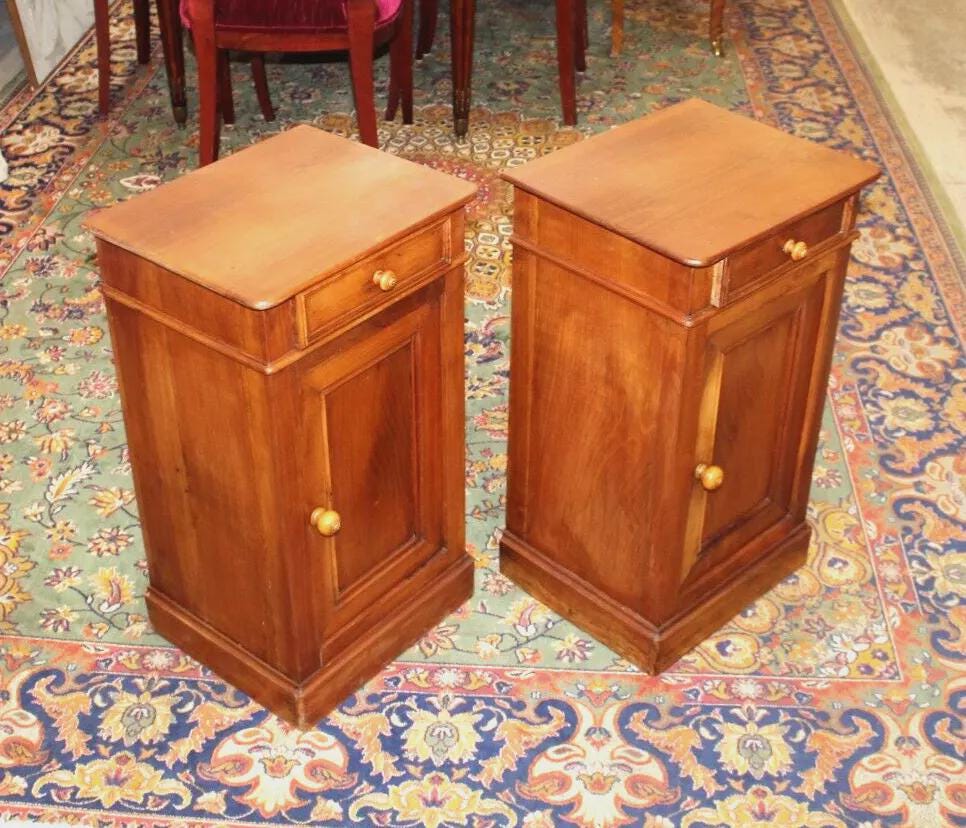 Pair of French Walnut Louis Philippe Nightstands | Antique Bedside Cabinets