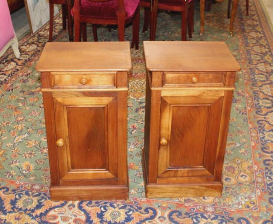 Pair of French Walnut Louis Philippe Nightstands | Antique Bedside Cabinets