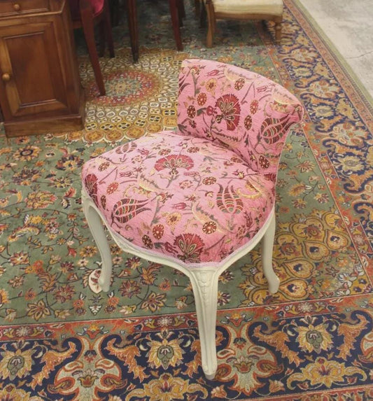 Louis XV Vanity Chair | White Painted Frame & Pink Upholstery | French Antique