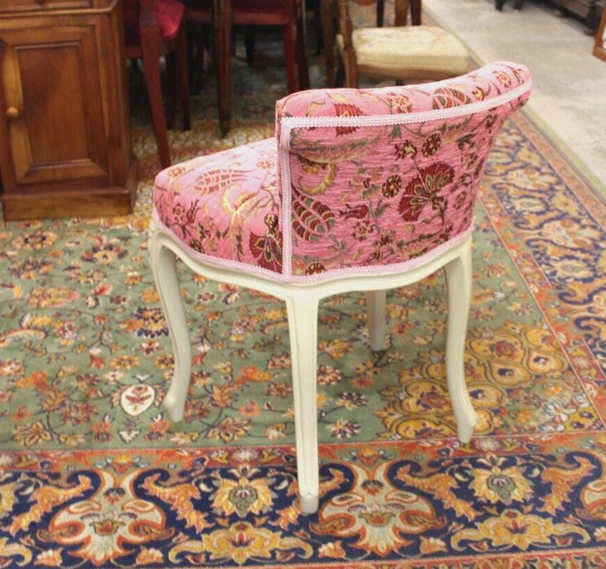 Louis XV Vanity Chair | White Painted Frame & Pink Upholstery | French Antique
