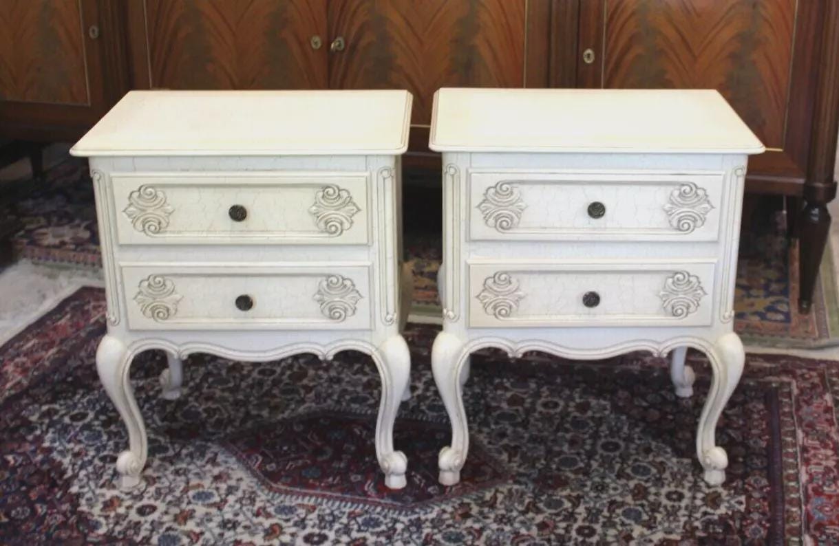 Pair of French Louis XV Painted White Nightstands | Antique Style