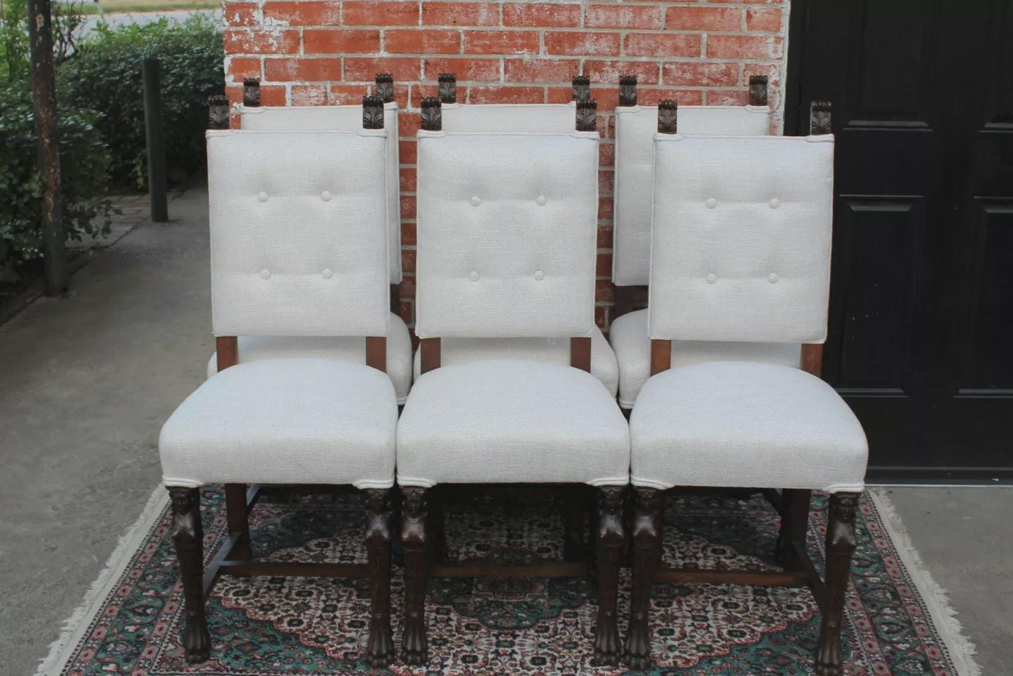 Set of 6 French Renaissance Dining Chairs | White Upholstery | Antique