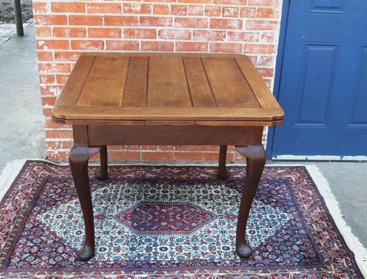 English Antique Queen Anne Table | Oak Draw Leaf Kitchen Dining Table