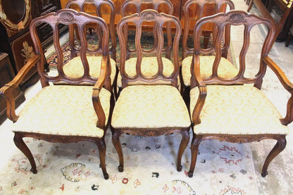 Set of 6 French Louis XV Dining Chairs | Oak Frames & Upholstered Seats