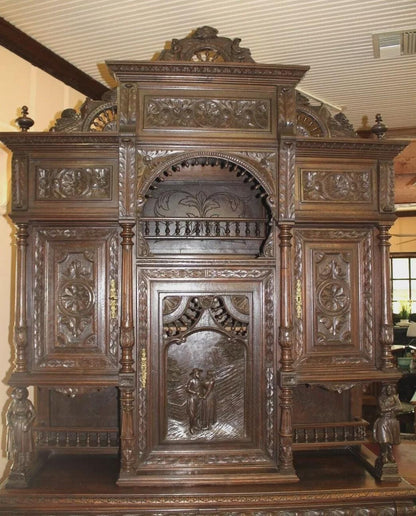 Exquisite French Antique Dark Oak Brittany Buffet Sideboard Bookcase
