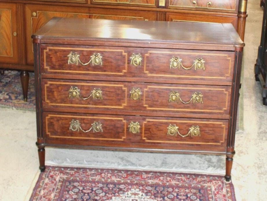 French Antique Louis XVI Mahogany Chest of Drawers | 3 Drawer Dresser Sideboard
