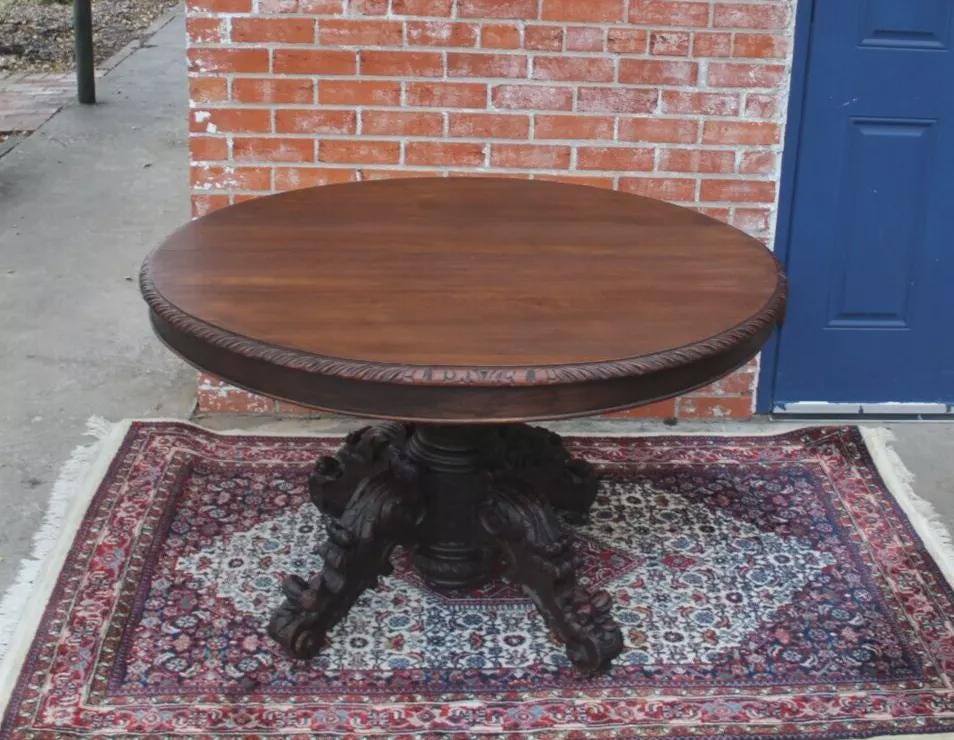 French Antique Louis XIII Oak Oval Table | Renaissance Kitchen Dining c. 1880