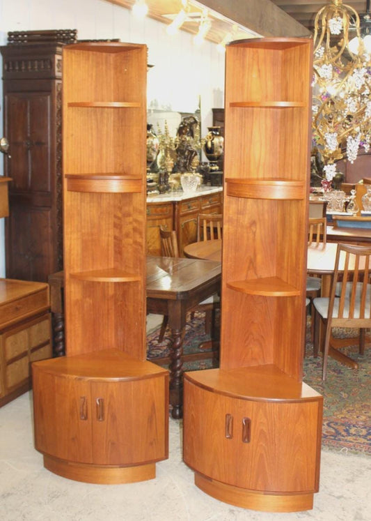 Pair of Mid Century Modern Teak Corner Cabinets | Danish Style Vintage Storage