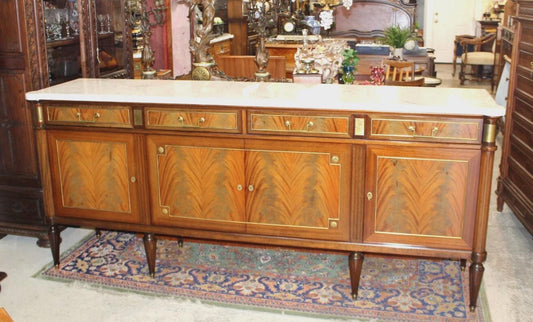 French Louis XVI Flamed Mahogany Marble Sideboard | Maison Jansen Style Buffet