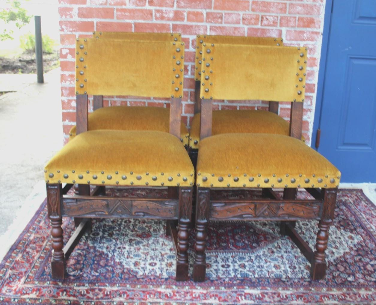 Set of 4 French Antique Renaissance Oak Dining Chairs | Carved & Sturdy Seats