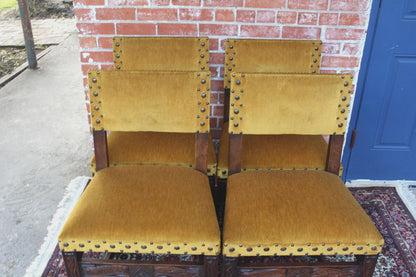 Set of 4 French Antique Renaissance Oak Dining Chairs | Carved & Sturdy Seats
