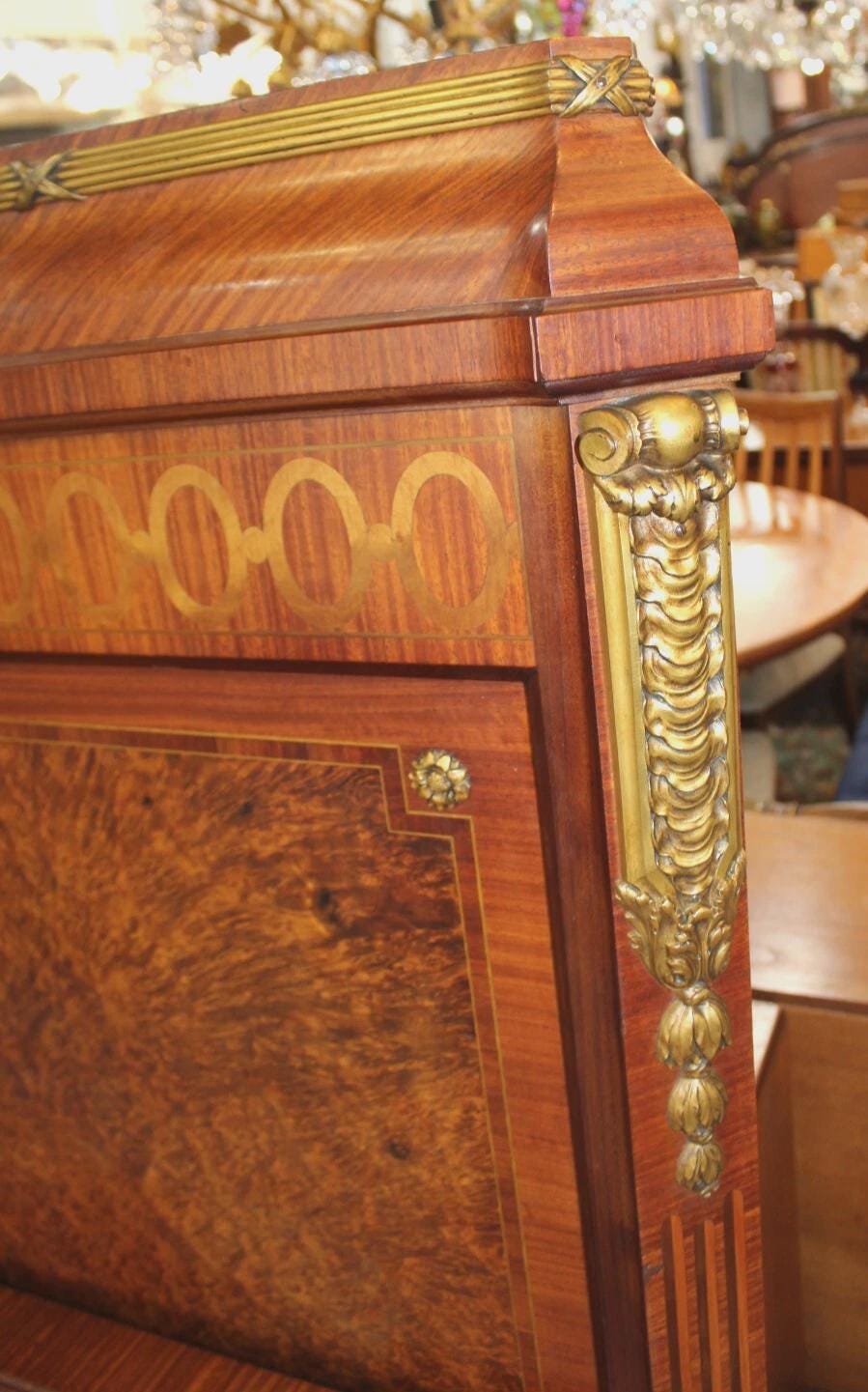 French Antique Louis XVI Inlaid Queen Rosewood Bed | Signed Haentges Ferres