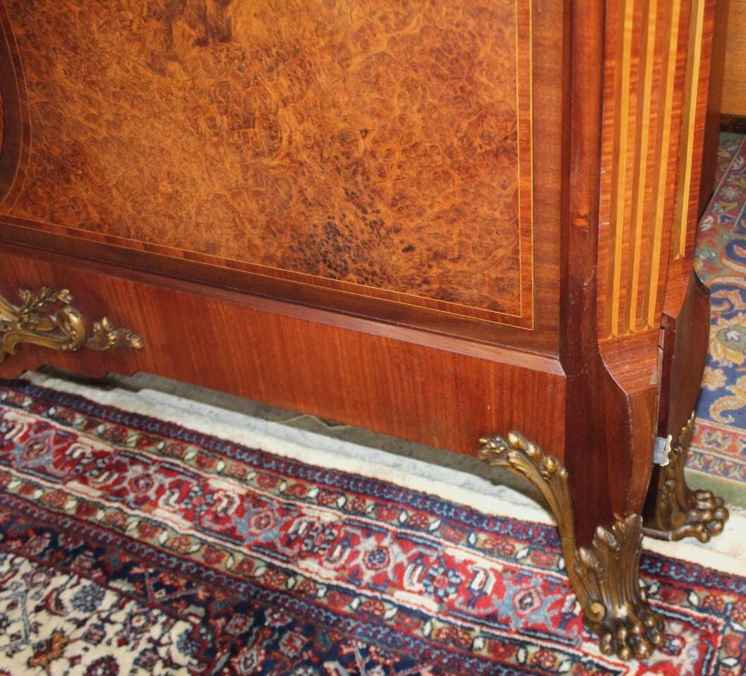 French Antique Louis XVI Inlaid Queen Rosewood Bed | Signed Haentges Ferres