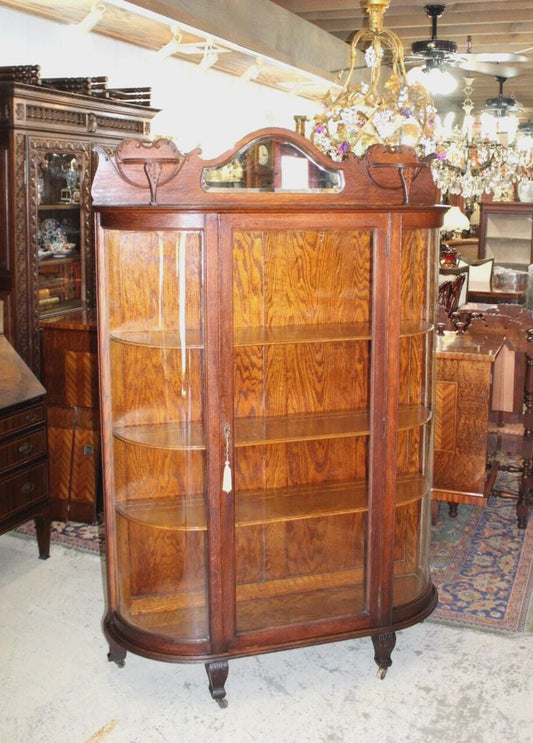Oak Curio American Antique Display Cabinet w/ Mirror Rockford IL Circa 1900