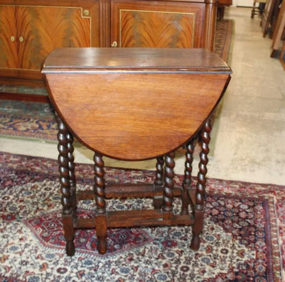 English Antique Jacobean Oak Drop Leaf Table | Barley Twist Legs | Small Size