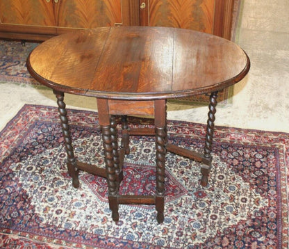 English Antique Jacobean Oak Drop Leaf Table | Barley Twist Legs | Small Size