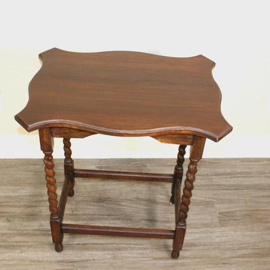 English Antique Jacobean Oak Side Table w/ Barley Twist Legs | Vintage Accent Table