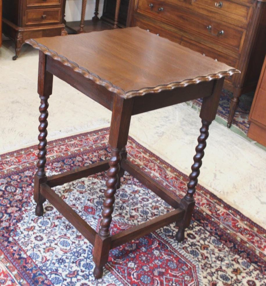 English Antique Jacobean Barley Twist Oak Side Table