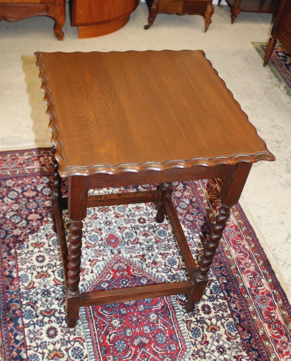 English Antique Jacobean Barley Twist Oak Side Table