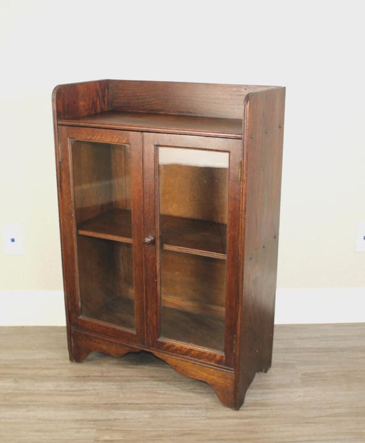 English Antique Oak Arts & Crafts Small Bookcase / Display Cabinet