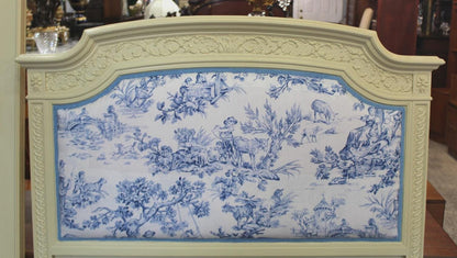 French Louis XVI Painted White Twin Bed New Upholstery Antique Upholstered Headboard
