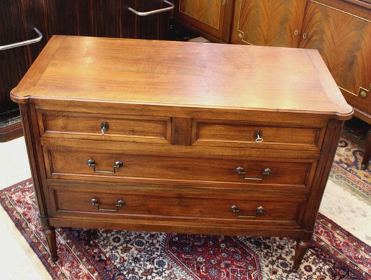 French Antique Louis XVI Walnut Chest of Drawers | 4 Drawer Dresser Sideboard
