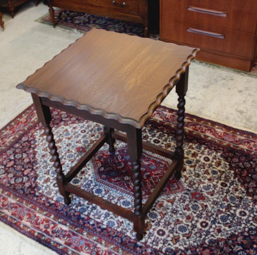 English Antique Jacobean Barley Twist Oak Side Table